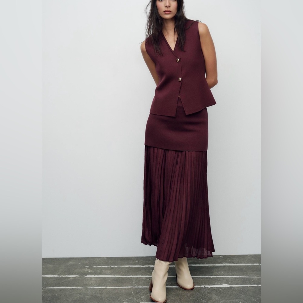 Elegant Burgundy Pleated Skirt zara - Picture 1 of 5